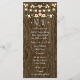 Menu Blush String of Lights Rustic Casamento outono Men