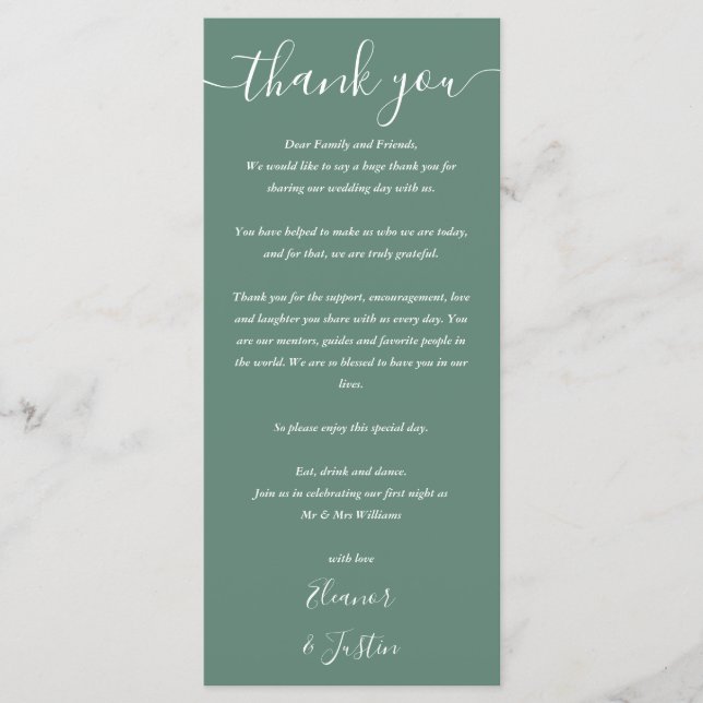 Menu Boate Obrigado Eucalyptus Green Place Card (Frente)