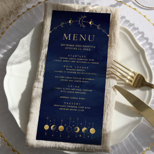 Menu Bodas das Fases da Lua Crescente Dourada Azul Cele