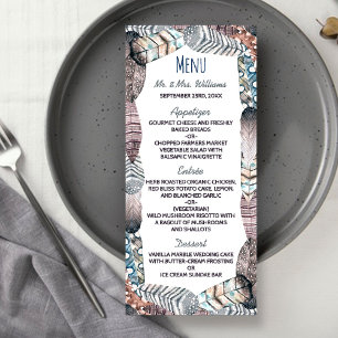 Menu Boêmia de Penas Tribais Modernas