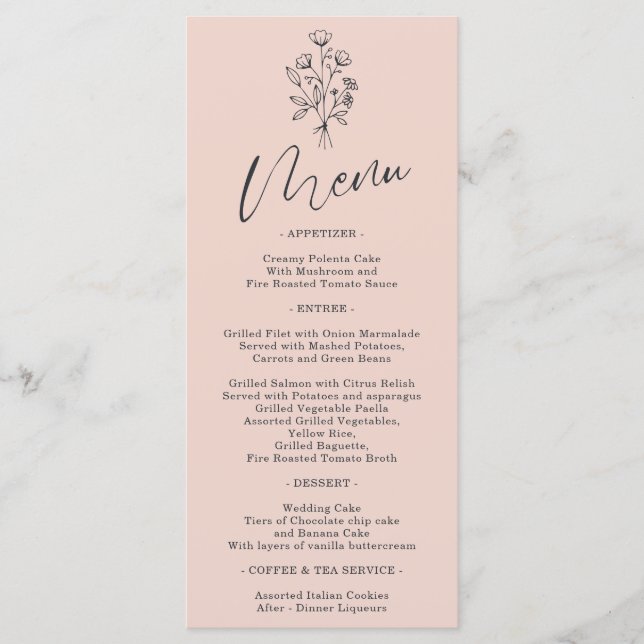 Menu Boêmia Simples Boêmica com Flor Rosa Pastel (Frente)