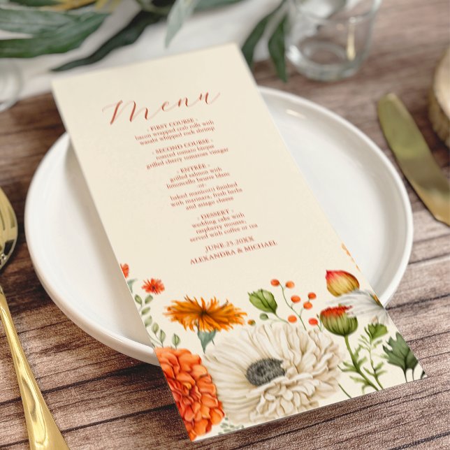 Menu Bohemian Chic Floral Terracotta Wedding (Criador carregado)