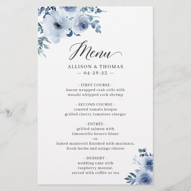 Menu Bohemian Dusty Blue Floral (Frente)