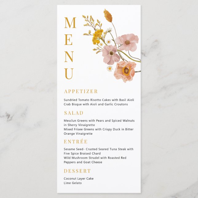 Menu Bohemian Flowers Menu, Whimsso Chá de panela Men (Frente)