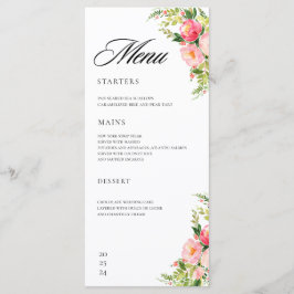 Menu Bohemian watercolor floral wreath Wedding