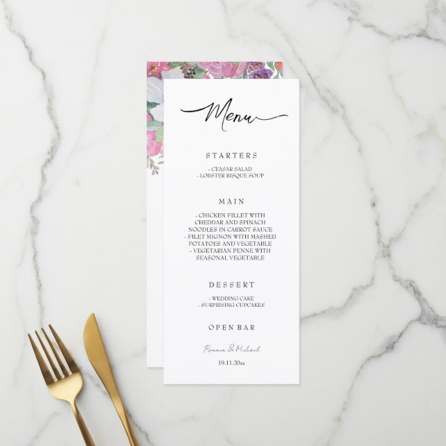 Menu Boho Artística Fada Floral Jardim Aquarela (Frente/Verso In Situ)