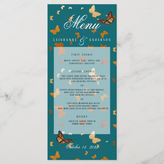 Menu Boho Autumn Wedper e Borboleta Teal (Frente)