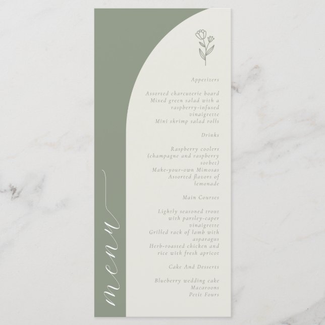 Menu Boho Botânico Monograma Sage Casamento Verde (Frente)