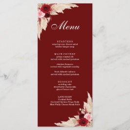 Menu Boho Burgundy Rosas e Pampas Grass