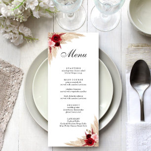 Menu Boho Burgundy Rosas e Pampas Grass
