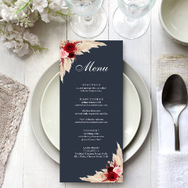 Menu Boho Burgundy Rosas e Pampas Grass