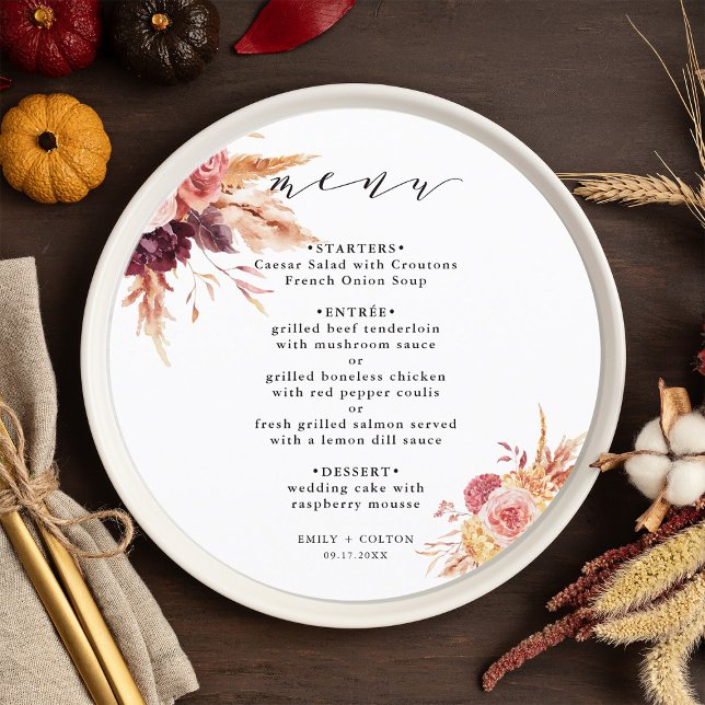 Menu Boho Burgundy Terracotta - Círculo Floral de Casam (Criador carregado)