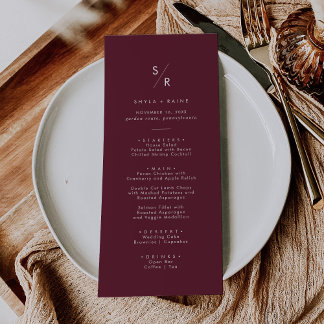 Menu Boho Chic Burgundy Red Monograma Casado