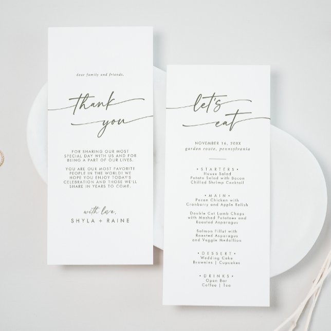 Menu Boho Chic Green e White Obrigado e Casamento (Criador carregado)