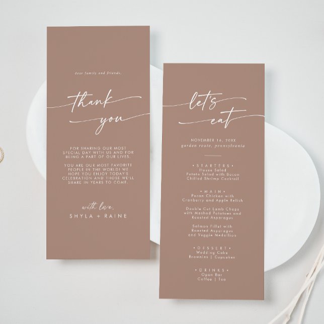 Menu Boho Chic Neutral Taupe Obrigado e Casamento (Criador carregado)