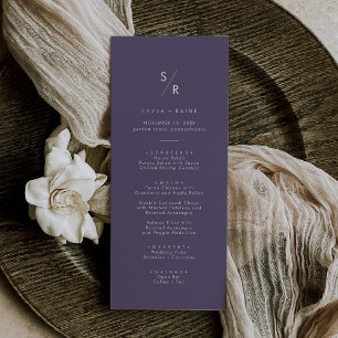 Menu Boho Chic Plum Púrpura Monograma Casamento