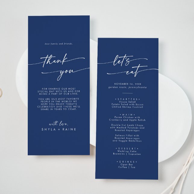 Menu Boho Chic Royal Blue Obrigado e Casamento (Criador carregado)