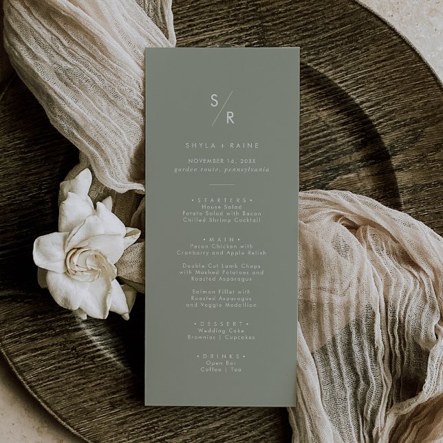 Menu Boho Chic Sage Green Monograma Weding (Criador carregado)