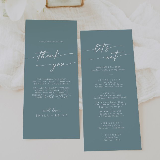 Menu Boho Chic Seafoam Teal Obrigado e Casamento (Criador carregado)