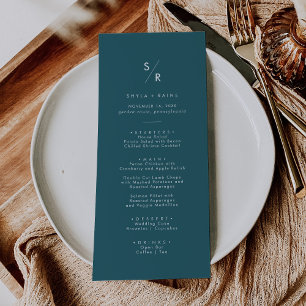 Menu Boho Chic Teal Blue Monograma Casado