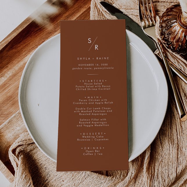 Menu Boho Chic Terracotta Monograma Wedding (Criador carregado)