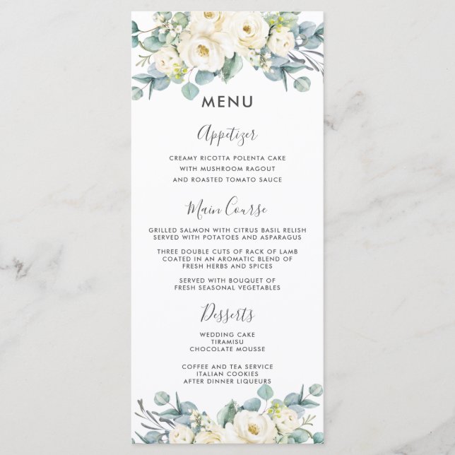 Menu Boho Chic White Floral Eucalyptus Weding (Frente)