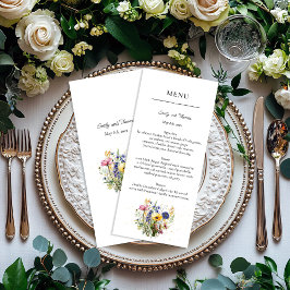 Menu Boho Chic Wildflower Simple Wedding