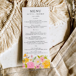 Menu Boho cor-de-rosa-amarela-floral Casamento