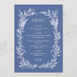 Menu Boho Coroa Botânica de Noiva em Azul Desbotado