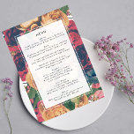 Menu Boho Editável Rosas Moderno Casamento<br><div class="desc">Esta é uma placa de rack ou um menu de recepção de casamento. Antigas rosas coloridas para um maravilhoso casamento teórico da boêmia. Flores de estilo Vintage. Rosas vermelhas e rosa. Casamento de na moda Boho. Um design formal elegante em florais para o seu cardápio de casamento para um casamento...</div>