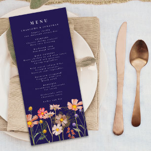 Menu Boho Fall Wildflower Marinho Azul Casamento