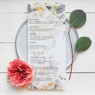 Menu Boho Florais da Primavera Cardápio de Casamento