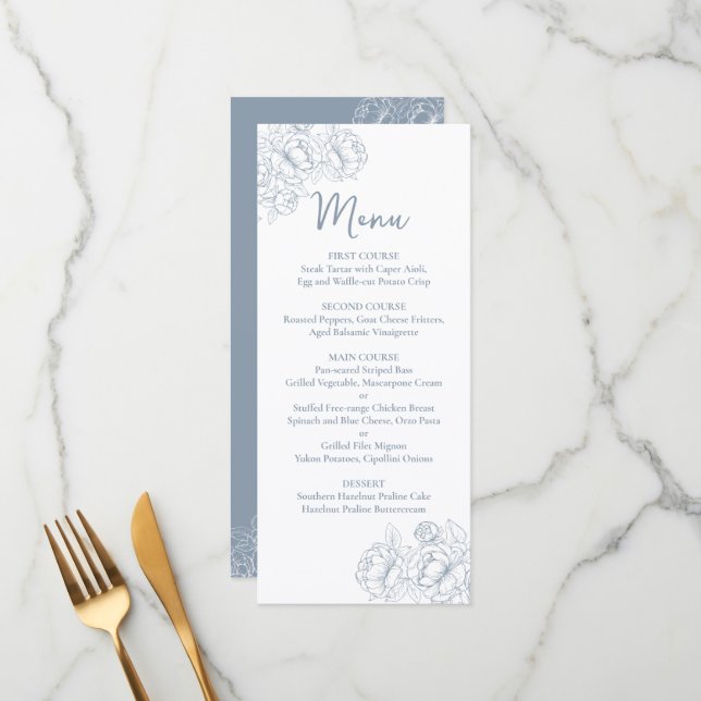 Menu Boho Floral Boho Azul, Duplo Sento, Bebida Floral+ (Frente/Verso In Situ)
