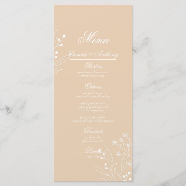 Menu Boho Floral Boho Casado de Cantinho Branco Beige (Frente)