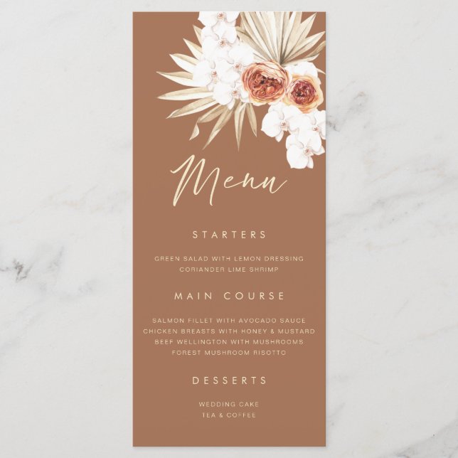Menu Boho Floral Burnt Orange Wedding (Frente)