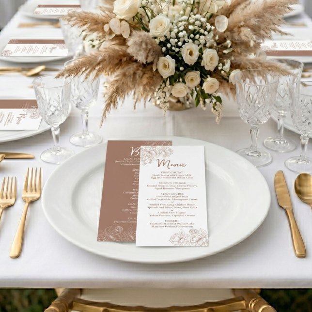 Menu Boho Floral Dupla Face Mocha Mousse Barra de Casam (Criador carregado)