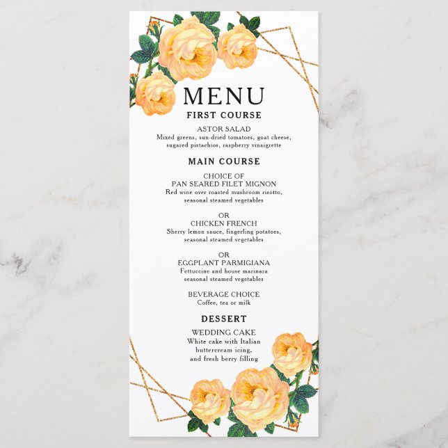 Menu Boho Floral Laranja Elegante Dourado Geométrico (Frente)