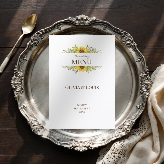 Menu Boho girassol romântico casamento de verão (Criador carregado)