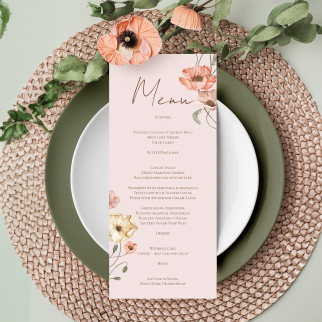 Menu Boho Islandês Watercolor Islândia Poppy Flowers (Boho Icelandic Watercolor Iceland Poppy Flowers Menu)