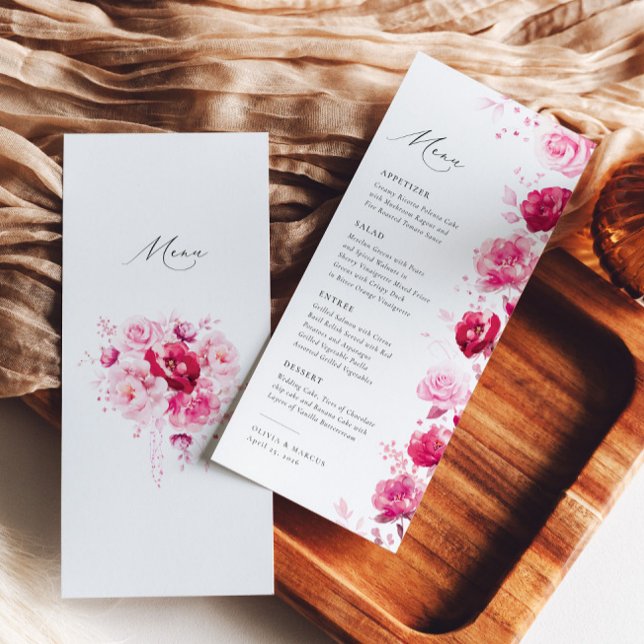 Menu Boho Magenta - Casamento Elegante Floral Quente Ro (Criador carregado)