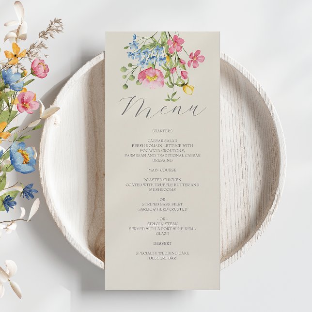 Menu Boho Marfim Floral Casamento de Flores Silvestres (Criador carregado)