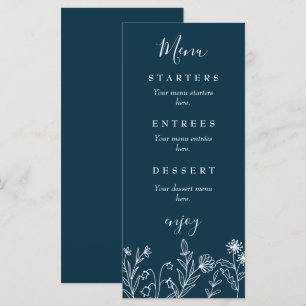 Menu Boho marinho de flor selvagem casamento azul