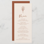 Menu Boho Minimalist Botanicals Terracotta Wedding<br><div class="desc">Adicione estes cartões de menu botânicos minimalistas personalizáveis à capa de sopa do seu evento. Ele apresenta uma linha de buquê floral moderna com caligrafia química. Personalize este cartão de menu boho adicionando nomes, datas e opções de refeições. Este cartão de menu de terracota é perfeito para casamentos, chás de...</div>