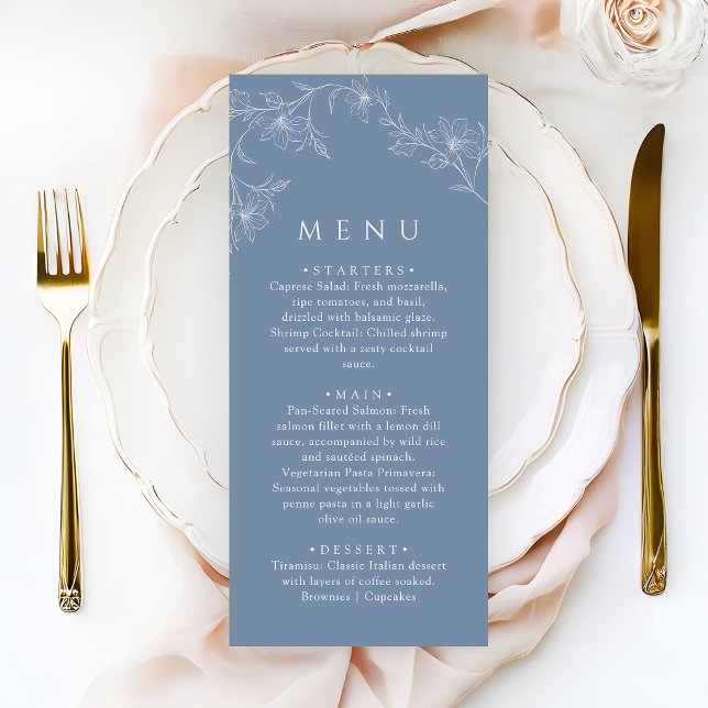 Menu Boho Minimalist Dusty Blue Wedding Dinner (Criador carregado)