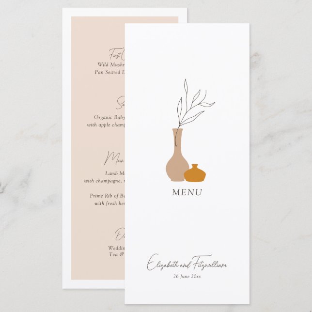 Menu Boho Minimalista Vases Wedding (Frente/Verso)