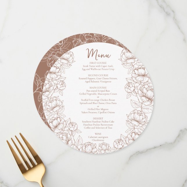 Menu Boho Mocha Mousse Casamento Moderno Floral Arredon (Frente/Verso In Situ)