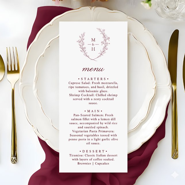 Menu Boho Modern Monogram Wreath Wedding Dinner (Criador carregado)