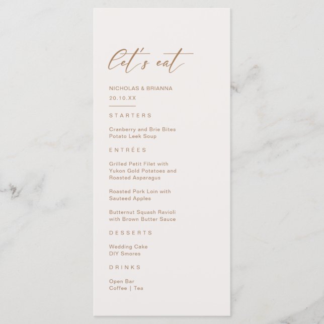 Menu Boho Neutral Terthy Toned Beige Wedding (Frente)