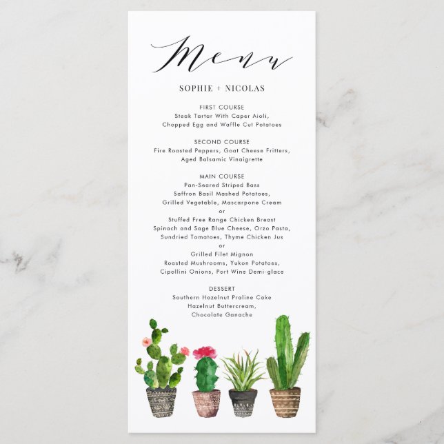 Menu Boho Potted Succulents and Cactus Summer Wedding (Frente)
