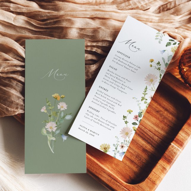 Menu Boho Primavera Whimsical Wildflower Elegant Weding (Criador carregado)